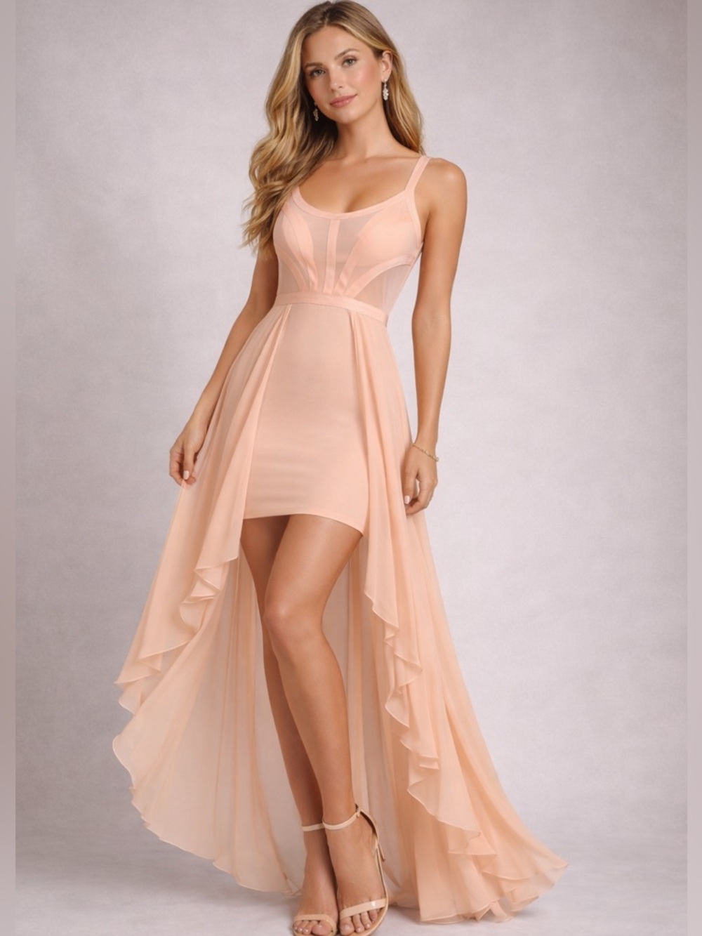 WOW couture Peach High-Low Evening Dress